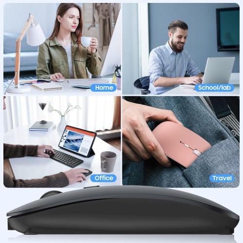 SUNGI Bluetooth Mouse for Laptop/MacBook/iPad/Android PC,Rechargable Quiet Slim Wireless Mouse with Jiggler for Windows/Linux/Tablet,Black