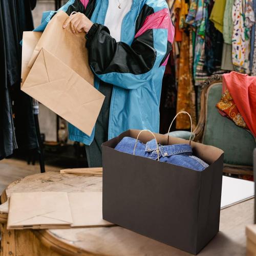 SHOPDAY Black Paper Bags with Handles 16x6x12, 25 Pack Large Kraft Paper Bags Bulk, Tote Bag Shopping Bags, Paper Gift Bags, Retail Bag Merchandise Bags for Grocery Business Takeouts