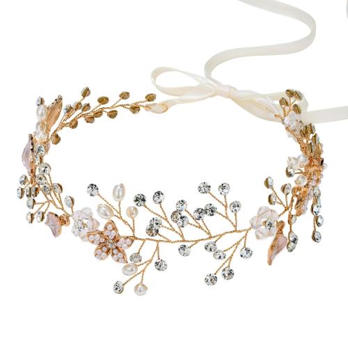 SWEETV Bridal Headband Wedding Headpiece for Bride Hair Accessories for Wedding Hair Pieces Crystal Pearl Hair Vine Gold