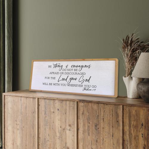 Size 40x 15 Be Strong And Courageous Sign Wall Decor 40x15 Large Farmhouse Living Room Plaque Joshua 1:9 Bible Verse Inspirational Quote Positive Faith Home Hanging Rustic Catholic Scripture Christian Art (Wood)
