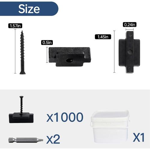 1000PCS Hidden Fasteners Deck Fastener Clip Universal Nylon Clips Decking Fasteners Preloaded T Clips for Installing Composite Deck Boards