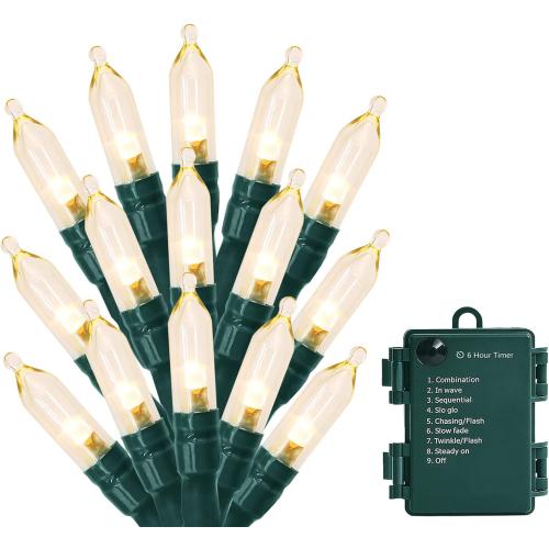 Christmas Light, 33ft 100 LED Battery Operated String Lights with Auto Timer & 8 Modes, Green Wire Outdoor Waterproof String Lights for Outdoor and Indoor Christmas Decor – Warm White