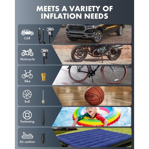 Color Green Anykit Tire Inflator Portable Air Compressor, 150PSI 4X Fast (Dual Cylinder) Inflation Air Pump with Digital Pressure Gauge, 12000mAh Electric Cordless Tire Pump for Truck, Car (Green)