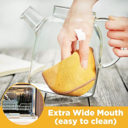 Glass Tea Pot Kettles Stovetop Safe, 60.8oz/1800mL Heatproof Borosilicate Glass Teapot Water Pitcher With Bamboo Lid and Removable Filter Spout for Loose Leaf and Blooming Tea