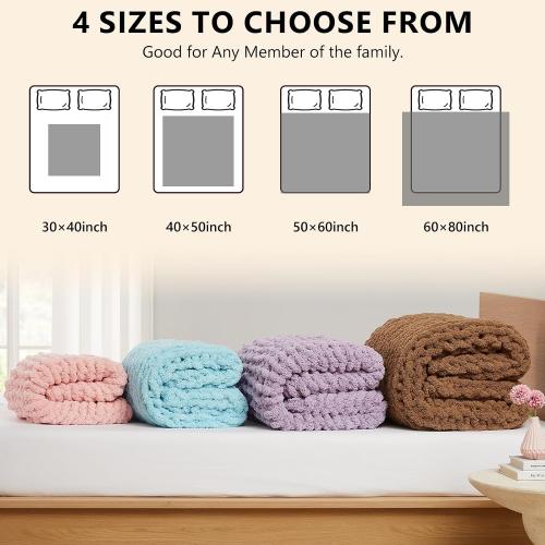 TAN 40x50 L'AGRATY Chunky Knit Blanket Throw - Soft Chenille Yarn Throw Blanket 40x50： Handmade Thick Cable Knit Crochet Blanke - Large Knit Blanket Chunky Rope Knot Throw Blanket for Couch Sofa Bed Home Decor
