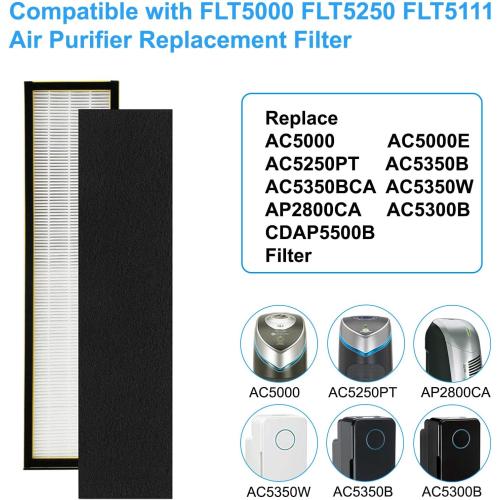 4 10FLT5000 Replacment Filter C is Combined by HEPA Activated Carbon Material,Compatible with Air Purifier AC5000, AC5000E, AC5250PT, AC5350B, AC5350BCA, AC5350W Filter-4HEPA 10Pre-Treatment Filter(4)