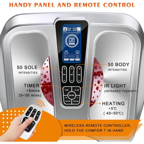 OSITO Foot Circulation Stimulator with Heat, FSA or HSA Eligible, EMS Foot Massager for Neuropathy Pain Relief Feet Massager with 8 TENS Unit Pads, Silver