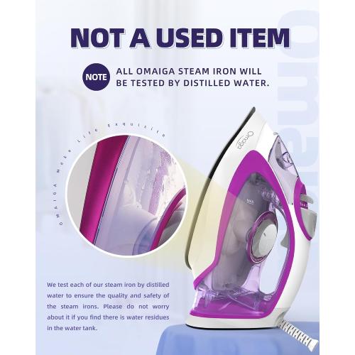OMAIGA 1750W Steam Iron for Clothes, 450ml Large Water Tank, Self-Cleaning