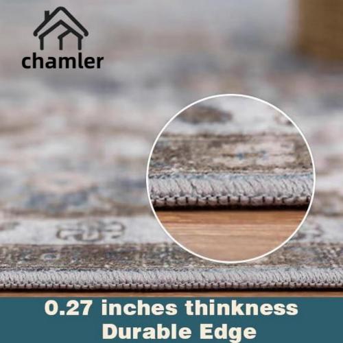 chamler 8x10 Area Rug Washable Vintage Traditional Mat Distressed Indoor Foldable Thin Retro Accent Floral Non Slip Carpet Rugs for Living Room Dining Room Office