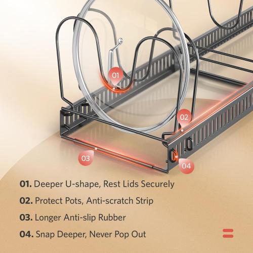 ORDORA Pots and Pans Organizer under Cabinet with Pan Holder: Expandable 11.8-22.8 Kitchen Cabinet Organizer Rack, 12 Adjustable Dividers Storage for Cookie Sheets, Cutting Boards & Lid Cookware