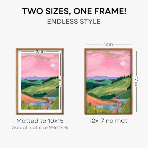 Homeforia 12x17 Picture Frame Natural Wood, Mortise & Tenon Light Oak 12 x 17 Frames with Mat 10 by 15 for Wall, 12by17 Wooden Poster Frame Matted to 10x15 inch Art, Tempered Glass, Wall Kit, Set of 1