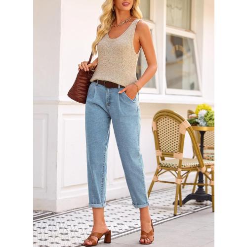 Size 4 Astylish Womens High Waisted Baggy Jeans Boyfriend Cropped Loose Denim Pants