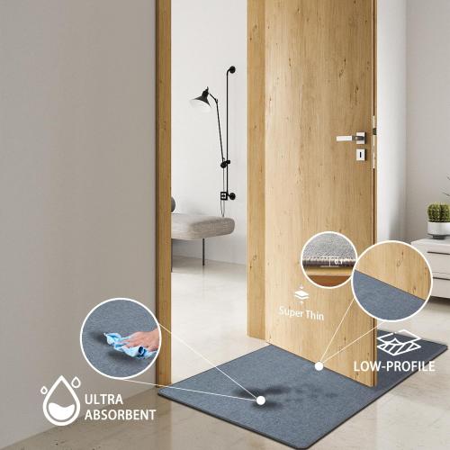 Yancorp 3'x5' Ultra Thin Bathroom Rugs,Low Profile Bath Rug,Rubber mat,Fit Under Door,Non Slip,Machine Washable Shower Rug,Dark Grey