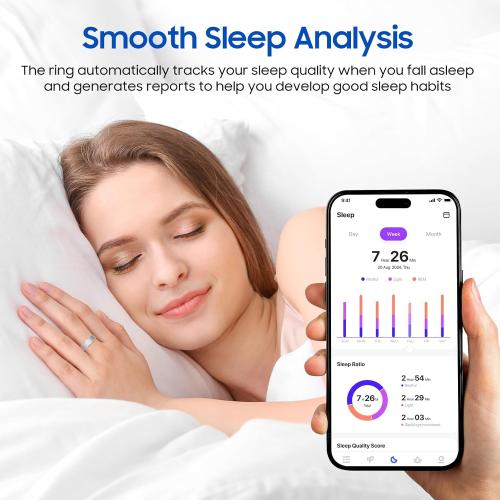 Smart Health Ring, Featuring Stress and Sleep Monitoring Functions, Compatible with iOS and Android, Waterproof Fitness Tracker for Women & Men, No Subscription Fee. (Silver, 9)