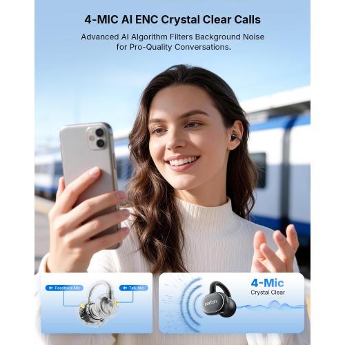 EarFun Clip 2 Open Ear Earbuds, Clip On Headphones, AI Translation Earbuds | LDAC, Hi-Res Audio, Bluetooth 6.0 for Running, Workout, 12mm Titanium Driver, 4 Mics AI Clear Call, Secure Fit, 40H Playtime