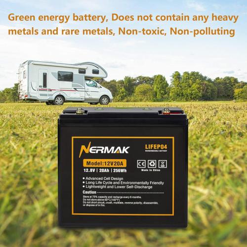 12V 20Ah Lithium LiFePO4 Deep Cycle Battery, 2000  Cycles Lithium Iron Phosphate Rechargeable Battery for Solar Power, Lighting, Outdoor camping, Power Wheels, Fish Finder, Built-in 20A BMS