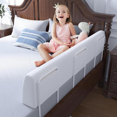 FigTime Bed Bumper for Toddlers, Foam Bed Rail for Toddlers, Toddler Bed Rail Bumper, Soft Safety Bed Guard Rail for Kids, Bed Side Rail for Twin, Full, Queen & King Beds (White, 51, 3-Bracket)