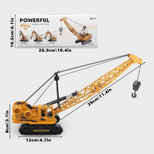 Metal ABS Crane Toy, Diecast Construction Vehicles Crane Model Car with Manual Lifting Button, Truck Building Toys for Kids Boys Ages 3-7, 8-12 Christmas and Birthday Gifts