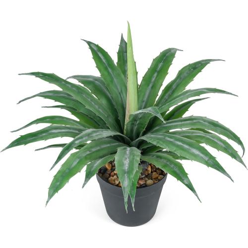 Velener Artificial Agave Plant in Black Pot with Real Stone Pebbles, Large Fake Agave Plants with Green Serrated Leaves, Faux Yucca for Indoor and Outdoor Decor-17 Inches Tall, 29 Leaves