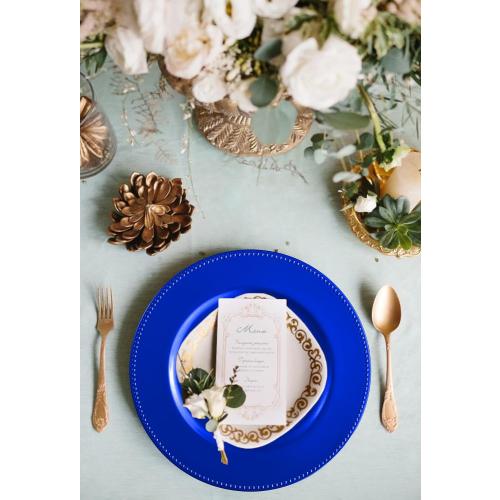 Royal Blue Charger Plates 13 Round Charger Plates Bulk Beaded Chargers for Dinner Plates Decorative Blue Charger Plastic Charger Plates for Wedding Party Event Bridal Shower Table Decoration