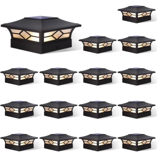 Solar Post Cap Lights Outdoor 16pack, Waterproof Solar Powered Deck Fence Post Lights for 4x4 Wood/Vinyl Posts, Solar Outdoor LED Light with Cool/Warm Lighting Decorate Garden Patio Porch…