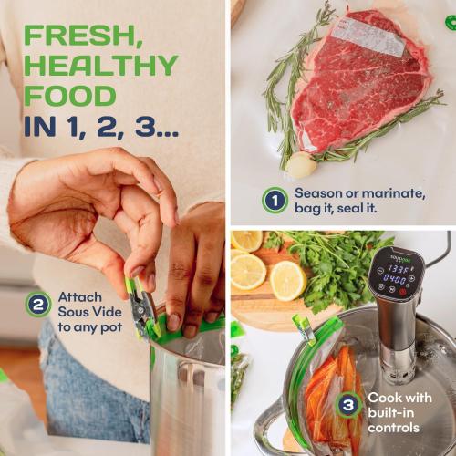 SOUSVIDE ART Sous Vide Immersion Cooker Kit - Machine with Digital Timer, Temp Control, 30 Bags, Vacuum Pump, Suvee Cooker Gift for Chefs