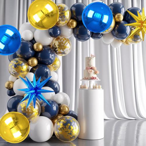 6pcs 22 inch Blue Gold Star Balloons and 4D Large Foil Balloons, Gold Foil Star Balloon Dark Blue 4D Aluminum Balloon For Birthday Baby Shower Party Wedding Father's Day Graduation men boys Decor