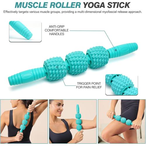 5 in 1 Foam Roller Set - Trigger Point Foam Back Roller, Muscle Roller Stick, Massage Ball, Stretching Band for Deep Muscle Massage Pilates Yoga,Fitness Exercise for Whole Body Release