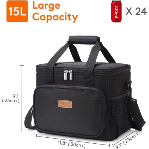 Lifewit Large Lunch Bag Insulated Lunch Box Soft Cooler Cooling Tote for Adult Men Women, Black 24-Can (15L)