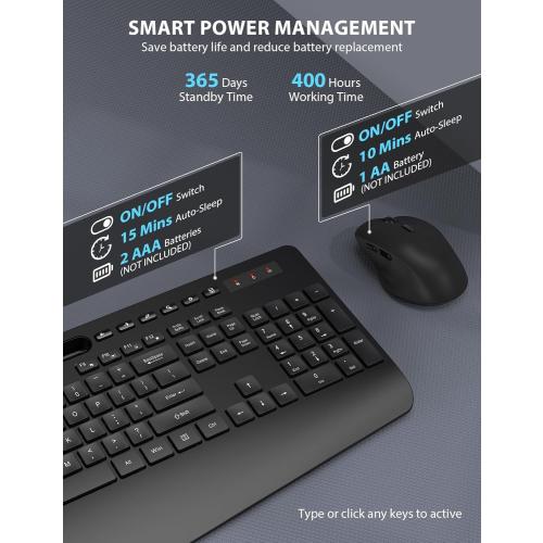 Wireless Keyboard and Mouse Combo - Full-Sized Ergonomic Keyboard with Wrist Rest, Phone Holder, Sleep Mode, Silent 2.4GHz Cordless Keyboard Mouse Combo for Computer, Laptop, PC, Mac, Windows -Trueque