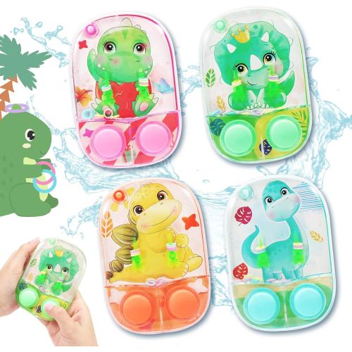 SevenQ Dinosaur Water Ring Toss Games - 4 Pack Handheld Toys for Kids and Family Stress Relief - Retro Mini Car Game for Party Favors, Gifts, and Travel