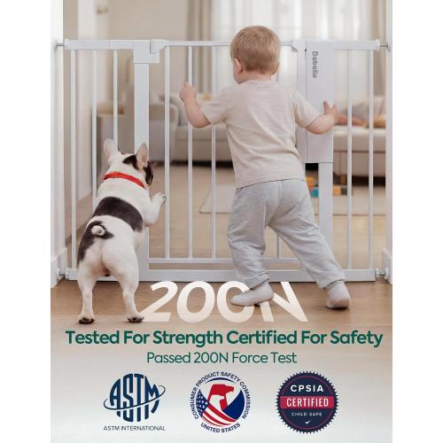 Babelio Smart Baby Gate with Auto-Unlock/Close, Pressure Mounted No Drill for Doorways/Top of Stairs. Pet/Dog Door Wide Walk Thru w/Infrared Sensor & Instant Safety Alert (White, 26.3-37.8 W, 30 H)