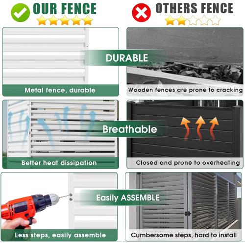 WHITE Metal Privacy Fence Panels for Outside, 42 H x 38 W (2 Panels) Air Conditioner Fences, Pool Equipment Enclosure Trash Can Fence, No Dig Privacy Screen Fencing for Outdoor, White