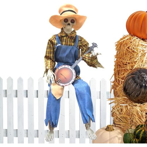 23.6 Inch Animated Banjo Skeleton Halloween Decorations, Funny Animated Dueling Banjo Skeletons, Halloween Country Skeleton Musicians for Outdoor Yard Lawn