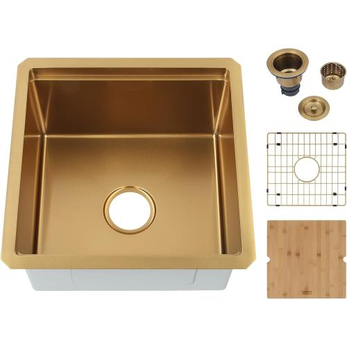 Gold Bar Sink Undermount,Small Bar & Prep Sinks,16 gauge Stainless Steel Bar Sink with Workstation for Wet Bar Area (18 X 18)