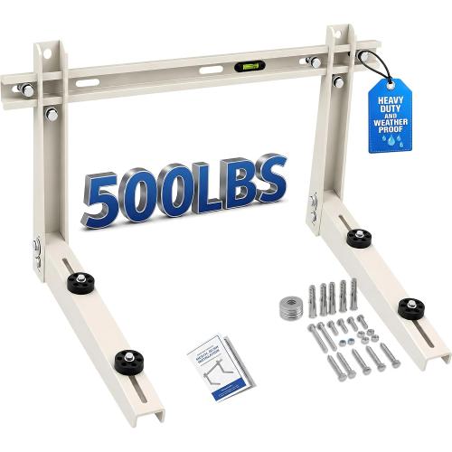 Heavy Duty Mini Split Wall Mounting Bracket for Outside, 550lb Load Capacity, Galvanized Carbon Steel, Dual Anti-Rust Coating, Leveling Bar, Anti-Vibration Pads, Fits 9000–36000 BTU AC Units