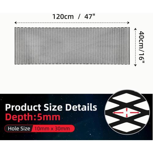 AggAuto 47x16 ABS Plastic Universal Car Grill Mesh, Automotive Grille Insert Bumper Rhombic Hole 10x30mm Grids Black