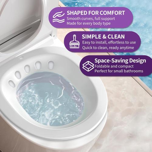 RUGUO Sitz Bath for Toilet Seat - Yoni Steam Seat - Sitz Bath for Hemorrhoids and Postpartum Care - Portable Bidet BPA Free - Foldable Basin for Epsom Salt Soak - Pink