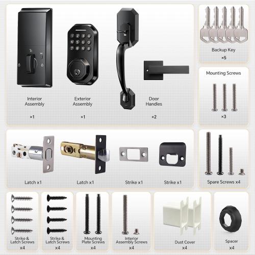 Ulecoce WiFi Smart Door Lock for Front Door, Keyless Entry Door Lock with App Control, Front Door Lock Set, Keypad Deadbolt with Handle Set, 5 Keys, Auto-Lock ＆ One-Touch Lock, One-time Codes, Black