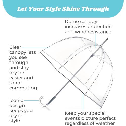 totes Adult Clear Bubble Umbrella with Dome Canopy and Lightweight Wind and Rain Protection