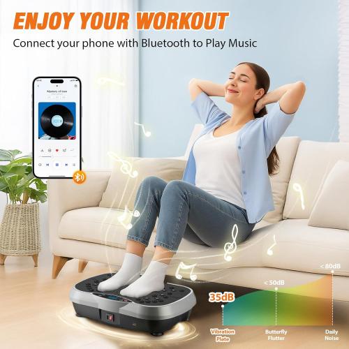 ALSO GO Vibration Plate Exercise Machine, 10 Preset Modes & 200-Level Vibration Platform for Weight Loss/Lymphatic Drainage, 330lbs Capacity Vibration Board with Resistance Bands for Full Body Workout