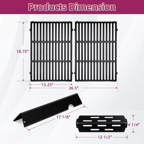 2 Pack Cast Iron Grate With 5 PCS Flavorizer Bars 3 Pcs Heat Deflector For Weber Genesis 2 Grill,for Weber Genesis ii 300 Series,Replacement For Weber Genesis ii E-310 E-315 E-325 E-330 E-335 S-310