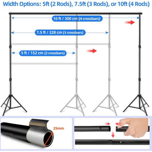 Size 10x7ft ( Hemmotop Photo Backdrop Stand, WxH) Background Stand for Photoshoot, Adjustable Backdrops Support kit with Carry Bag for Parties, Photography, Projector Screen, Wedding, Decoration, Balloons