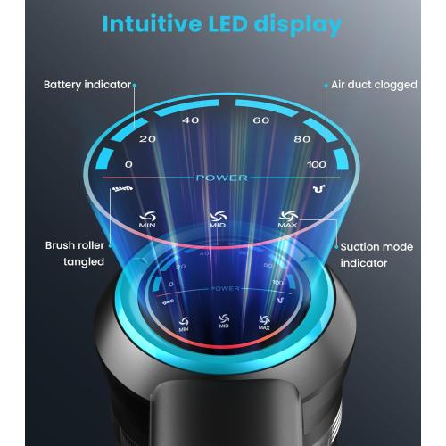 Cordless Vacuum Cleaner, 550W/45Kpa Vacuum Cleaners for Home with Self-Standing, MAX 60Mins Vacuum with LED Display, Anti-Tangled Vacuum Cleaner, Stick Vacuum for Carpet/Pet Hair
