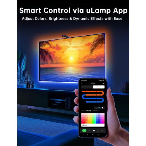 14.7Ft TV LED Backlight, 14.7ft Cuttable TV Lights That Change with TV for 55-65 Inch Screen and PC Monitor, TV Backlight with Sensor, Smart App Control, Game & Music Sync Color Changing Light