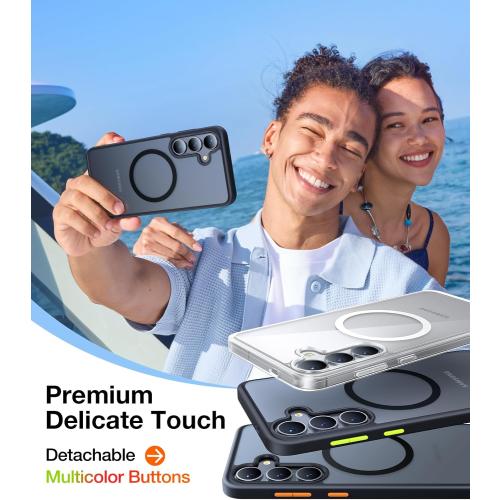 TORRAS Magnetic Shockproof for Samsung Galaxy S25 Case, Fit for MagSafe, 4X Military Grade Protection, Translucent Hard Back Slim Case for Samsung S25 Case, Anti-Fingerprint Anti-Scratch, Black