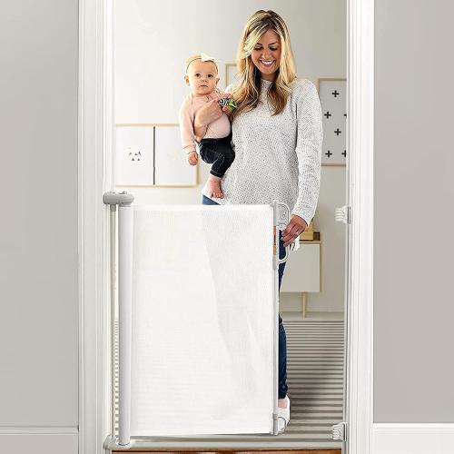 Momcozy Retractable Mesh Baby Gate or Dog Gate, Child Safety Gate for Indoor or Outdoor, 33-inches Tall with up to 55-inches Wide Extension, White