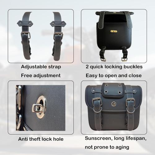 Motorcycle Saddlebags, Scooter Powersports Faux Leather Saddle Bags, Softail Universal Throw Over Sportster Saddlebags for Motorcycles Side Bag Small (10.24 x 4.72 x 8.66 inches)