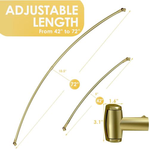 Adjustable Curved Shower Rod, 42-72 inches Extra Wide Shower Curtain Rod, Rust proof, Premium Stainless Steel, Curved Shower Rod for Bathroom, Gold