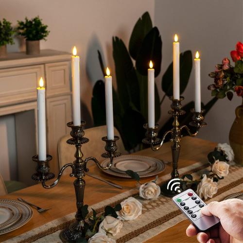 Homemory 3 Pcs Flameless Taper Candles with Remote Timer Dimmer, 9.6 White Flickering Candlesticks Battery Operated, Realistic Plastic LED Candles for Fireplace Wedding Seasonal Indoor Decorations
